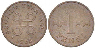 ФИНЛЯНДИЯ 1 ПЕННИ 1968 КМ 44 медь 3309-258
