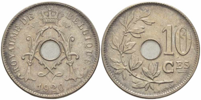 БЕЛЬГИЯ 10 САНТИМОВ 1920 BELGIQUE KM 85.1 медно-никель 108-115