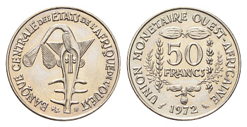 Западная Африка (ВСЕАО) 50 франков 1972 KM 6 медно-никель UNC 4705-412