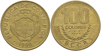 Коста-Рика 100 колон 1998 B.C.C.R. KM 230а латунь 82-236