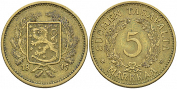 ФИНЛЯНДИЯ 5 МАРОК 1937 S KM 31 алюминиевая бронза 3457-944