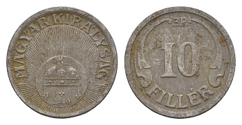 Венгрия 10 филлеров 1940 BP KM 507a железо 4658-433