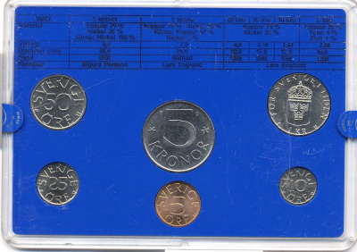 Швеция набор монетного двора из 6 монет 1981 в пластике, Карл XVI Густав (1973- ) KM MS19 UNC 4-3-7-173