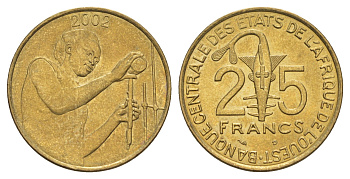 Западная Африка (BCEAO) 25 франков 2002 KM 9 алюминиевая бронза UNC 4656-857