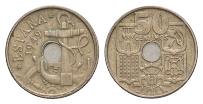 Испания 50 сентимо 1949 (54) Франсиско Франко (1939-1975) KM 777 медно-никель 4623-643