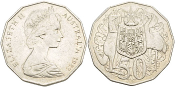 Австралия 50 центов 1983 Елизавета II (1952-2022), герб, кенгуру KM 68 медно-никель 4184-312