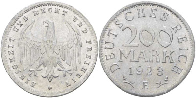 ГЕРМАНИЯ 200 МАРОК 1923 E KM 35, J. 304, Weege 22 алюминий 210-441
