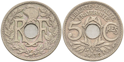 Франция 5 сантимов 1932 тип Линдайё KM 875 медно-никель    4594-1146