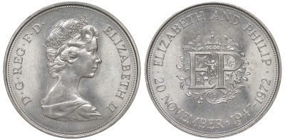 Великобритания 25 пенсов 1972 25 лет со дня свадьбы Елизавтеы II И Филлипа (1947-1972, серебрянная свадьба), Елизавета II (1952-2022) KM 917, Spink 4226 медно-никель 118-1023