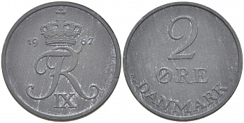 ДАНИЯ 2 ЭРЕ 1967 C; S, ФРЕДЕРИК IX (1947-1972) KM 840.2 цинк 87-1433
