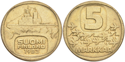 ФИНЛЯНДИЯ 5 МАРОК 1983 N ЛЕДОКОЛ KM 57 алюминиевая бронза 4556-853