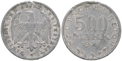 Германия 500 марок 1923 A KM 36a алюминий 4536-122
