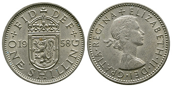 Великобритания 1 шиллинг 1958 Елизавета II (1952-2022), Шотландский герб KM 905, Spink 4148 медно-никель 4384-635
