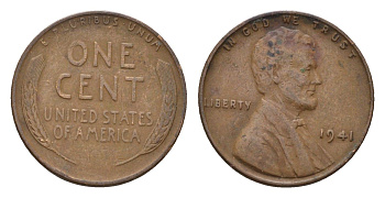 США 1 цент 1941 Авраам Линкольн KM 132 бронза 4674-454