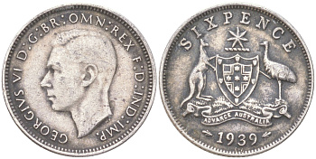 Австралия 6 пенсов 1939 Георг V (1936-1952) KM 38 серебро 4623-213
