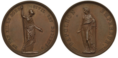 Франция медаль 1804 Наполеон I Бонапарт, Гражданский кодекс, диаметр 42 мм, вес 41,2 г Bramsen 291. Slg. Julius 1207 бронза 00-00