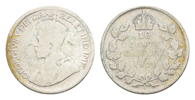 Канада 10 центов 1921 Георг V (1910-1936) KM 23a серебро 4639-533