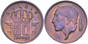 Бельгия 50 сантимов 1975 Belgie, Бодуэн I (1951-1993) KM 149.1 бронза UNC 44-124