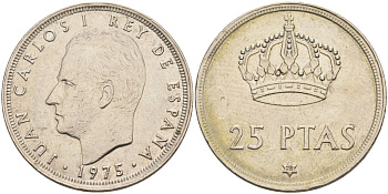 Испания 25 песет 1975 (78) Хуан Карлос I (1975-2014) KM 808 медно-никель 4591-1027