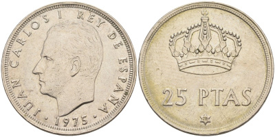 Испания 25 песет 1975 (78) Хуан Карлос I (1975-2014) KM 808 медно-никель 4591-1027