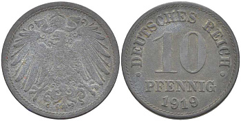 ГЕРМАНИЯ 10 ПФЕННИГОВ 1919 KM 26, J. 299 цинк 4401-137