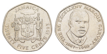 Ямайка 25 центов 1993 KM 147 сталь плакированная никелем UNC 4641-822