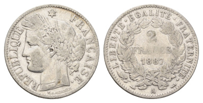 Франция 2 франка 1887 A KM 817 серебро 93-315