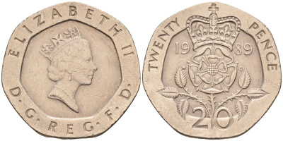 Великобритания 20 пенсов 1989 Елизавета II (1952-2022) KM 939, Spink 4361 (G2) медно-никель 4589-953