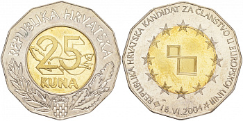 Хорватия 25 кун 2004 Хорватия кандидат в члены ЕС KM 78 биметалл UNC M42-19