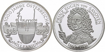 Австрия медаль 1996 МИЛЛЕНИУМ, 1000 ЛЕТ АВСТРИИ (966-1996), ПРИНЦ САВОЙСКИЙ (1663-1736) серебро PROOF 00-00
