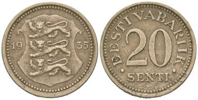 Эстония 20 центов 1935 Республика (1918-1941) KM 17 никель бронза 4615-1119