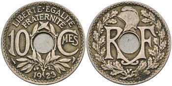 Франция 10 сантимов 1923 KM 866a, Le Franc 138.3 медно-никель 4143-922