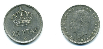 Испания 25 песет 1983 Хуан Карлос I (1975-2014) KM 824 медно-никель 41-142