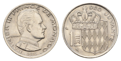 Монако 1 франк 1974 Ренье III (1949-2005) KM 140 никель aUNC 53-713