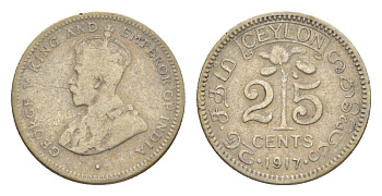 Цейлон 25 центов 1917 Георг V (1910-1936) KM 105 серебро 75-1063