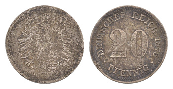 Германия 20 пфеннигов 1875 J.5 KM 5 серебро 4659-128