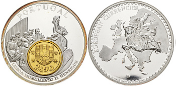 Нидерланды медаль 1993 серия европейские доевровые монеты, 54 гр., 50 мм.,с сертификатом, Португалия, Лиссабон, монумент героям  серебрение  PROOF  06-026-31