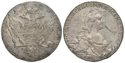 Россия 1 рубль 1773 СПБ-ТИ-ЯЧ, Екатерина II (1762-1796) Биткин 216 серебро 10-009-75
