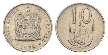 ЮАР 10 центов 1978 герб, цветок алоэ KM 85 никель 4627-223