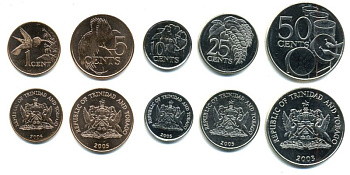 Тринидад и Тобаго лот из 5 монет 2003-2005 1, 5, 10, 25, 50 центов UNC N1-43