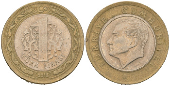 Турция 1 лира 2015 KM 1244 биметалл 117-824