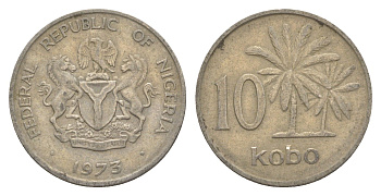 Нигерия 10 кобо 1973 пальмы KM 10.1 медно-никель 4649-659