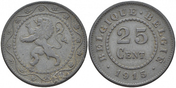 БЕЛЬГИЯ 25 САНТИМОВ 1915 BELGIE KM 82 цинк 4448-834