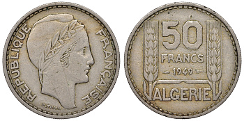 Алжир, Французский 50 франков 1949 KM 92 медно-никель 4117-513