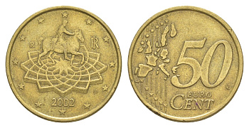 Италия 50 евроцентов 2002 R, Конная статуя Марка Аврелия KM 215 нордик 4629-537