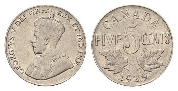 Канада 5 центов 1929 Георг V (1910-1936) KM 29 никель 4679-654