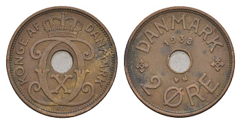Дания 2 эре 1938 N, Кристиан X (1912-1947) KM 827 бронза 4658-251