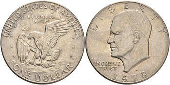 США 1 доллар 1978 D, Президент Эйзенхауэр, лунный орел KM А203 медь плакированная медно-никелем 4558-121