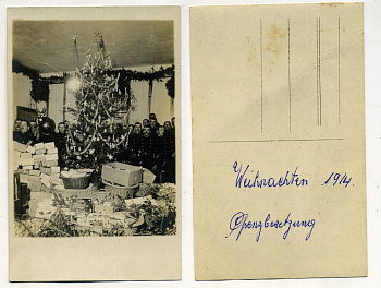 ШВЕЙЦАРИЯ ОТКРЫТКА 1914 I-АЯ МИРОВАЯ ВОЙНА, СОЛДАТЫ С ПОДАРКАМИ НА РОЖДЕСТВО бумага 153-22-11