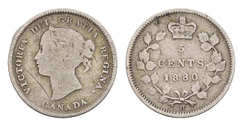Канада 5 центов 1880 H, Виктория (1837-1901) KM 2 серебро    4658-1117